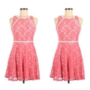 Lush pink lace fit & flare dress w/ white piping S